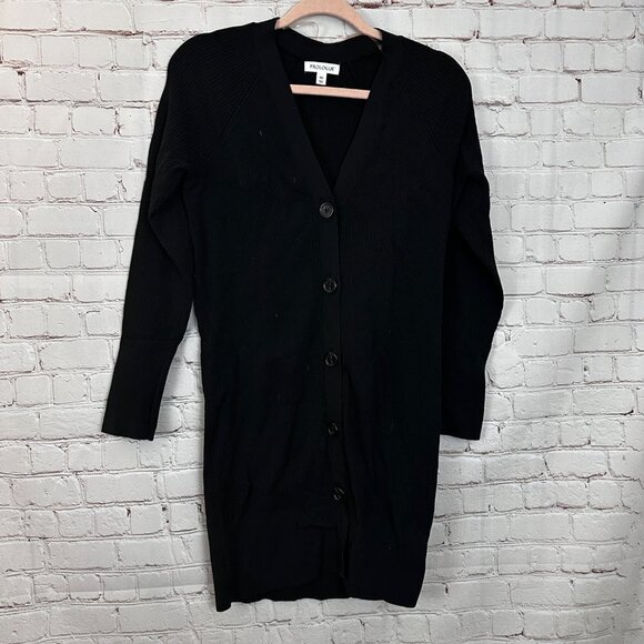Prologue Black Ribbed Long Cardigan Sweater Size XS‎ - Picture 1 of 4